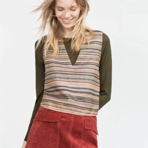 Zara Collection Top Womens Medium Metallic Thread Striped Tank V-Neck Size Crop